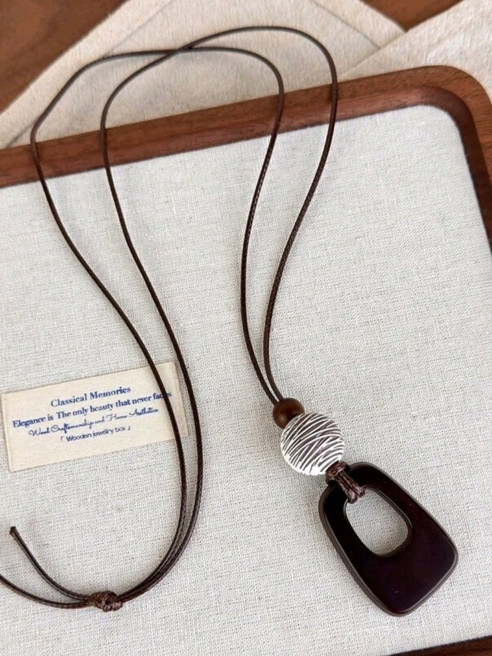 Handmade Brown Pendant Necklace with Silver Accent
